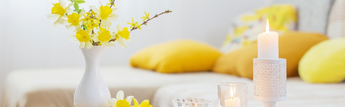 spring flowers in vase on modern interior